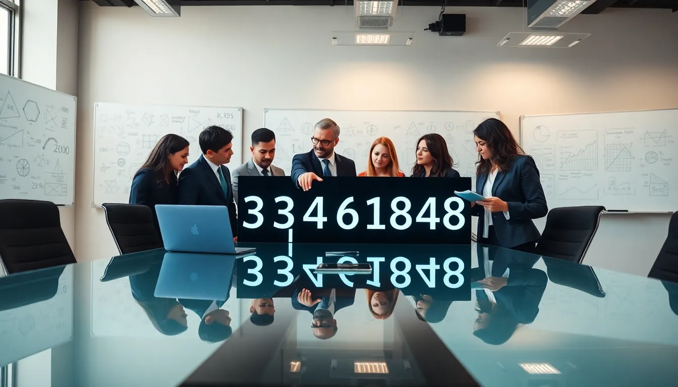 diverse team discussing the number 3334861848 in a modern office.