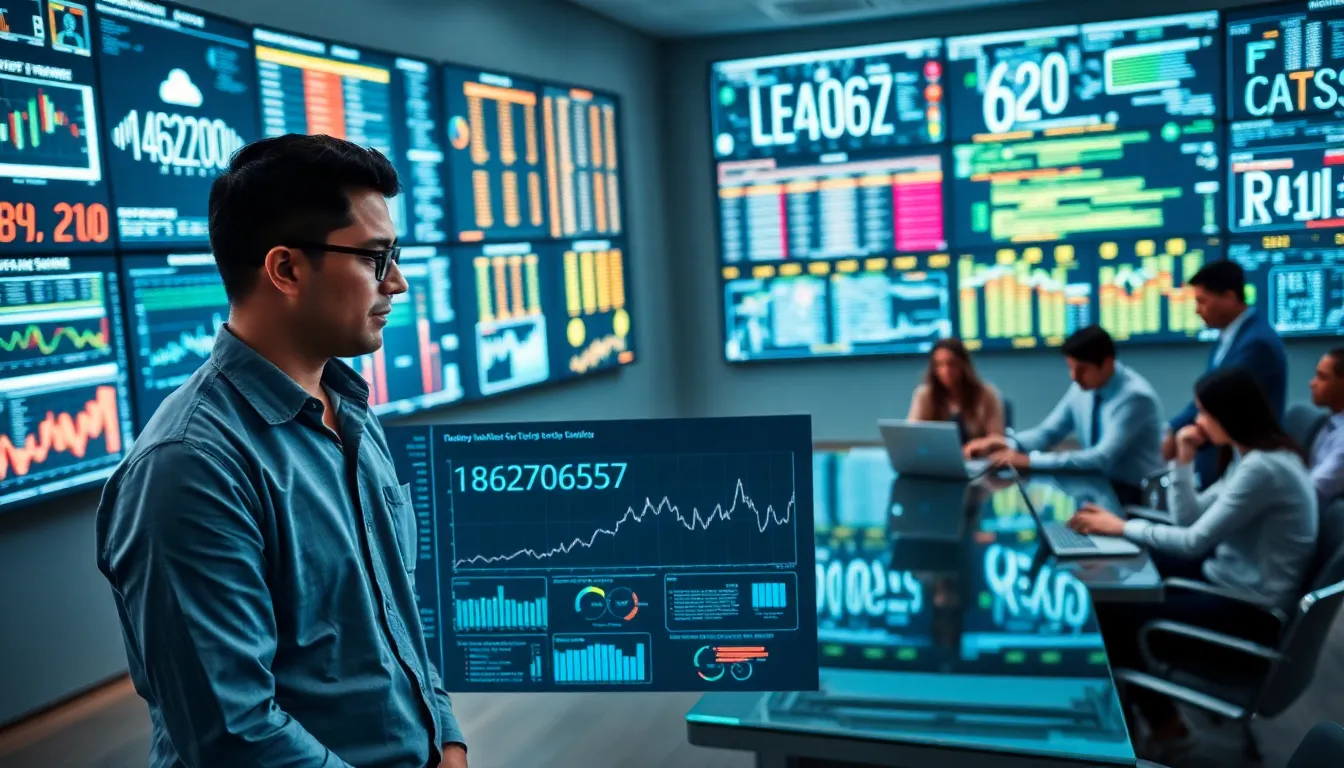 diverse team in a high-tech control room analyzing communication data.